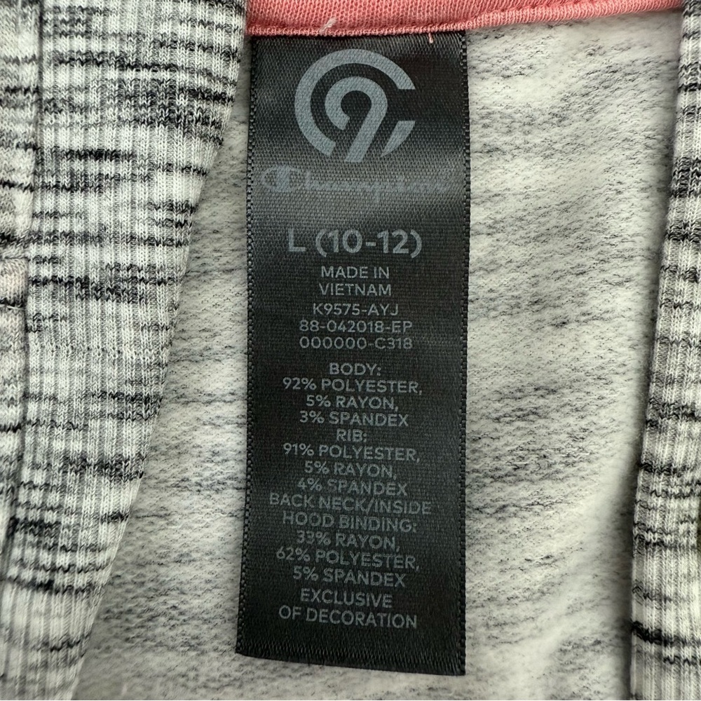 Girls' Champion C9 Open Front Heathered Hooded Jacket Thumbholes Large 10-12 - Picture 13 of 16